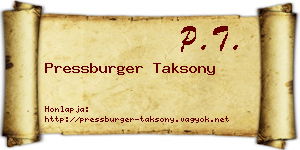 Pressburger Taksony névjegykártya